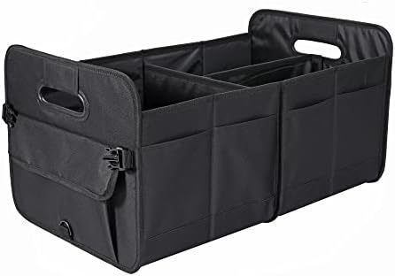 V888-ELOSUNG19152-226784-00 Black Foldable Car Storage Organizer Basket - 55x32x32cm with Handles, Easy to Fold - Image 1