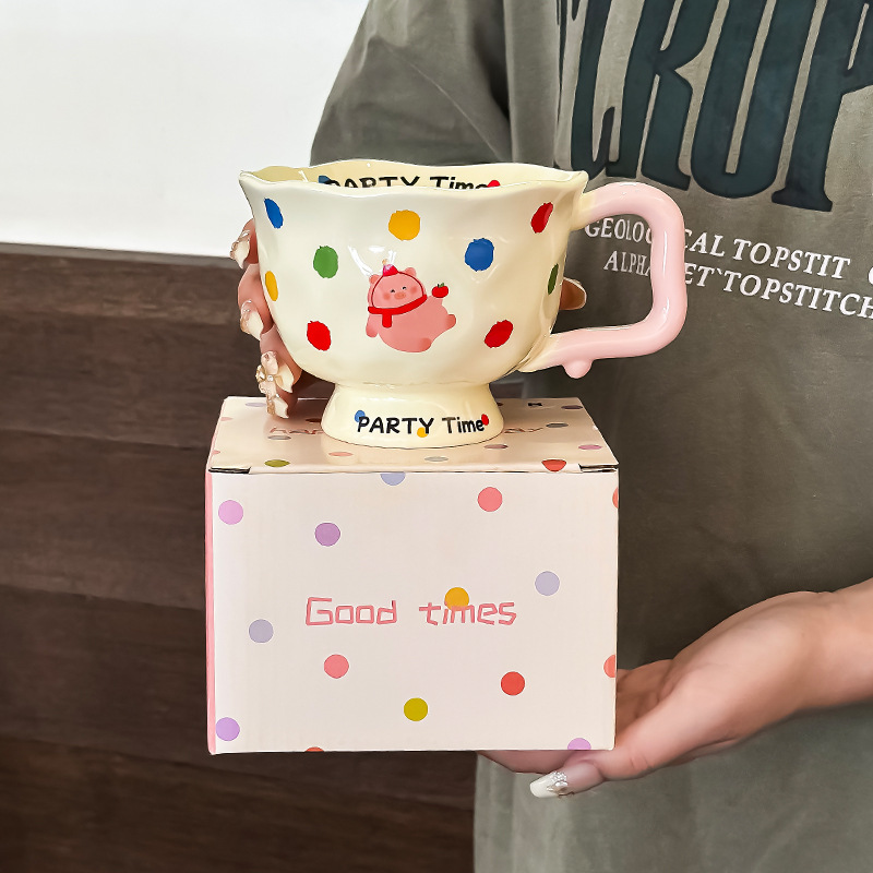 V888-ELOSUNG19221-202502241553-00 Polka Pet Kitten Cute Ceramic Mug for Women - 370ml Kawaii Coffee Tea Cup Home Use - Image 1