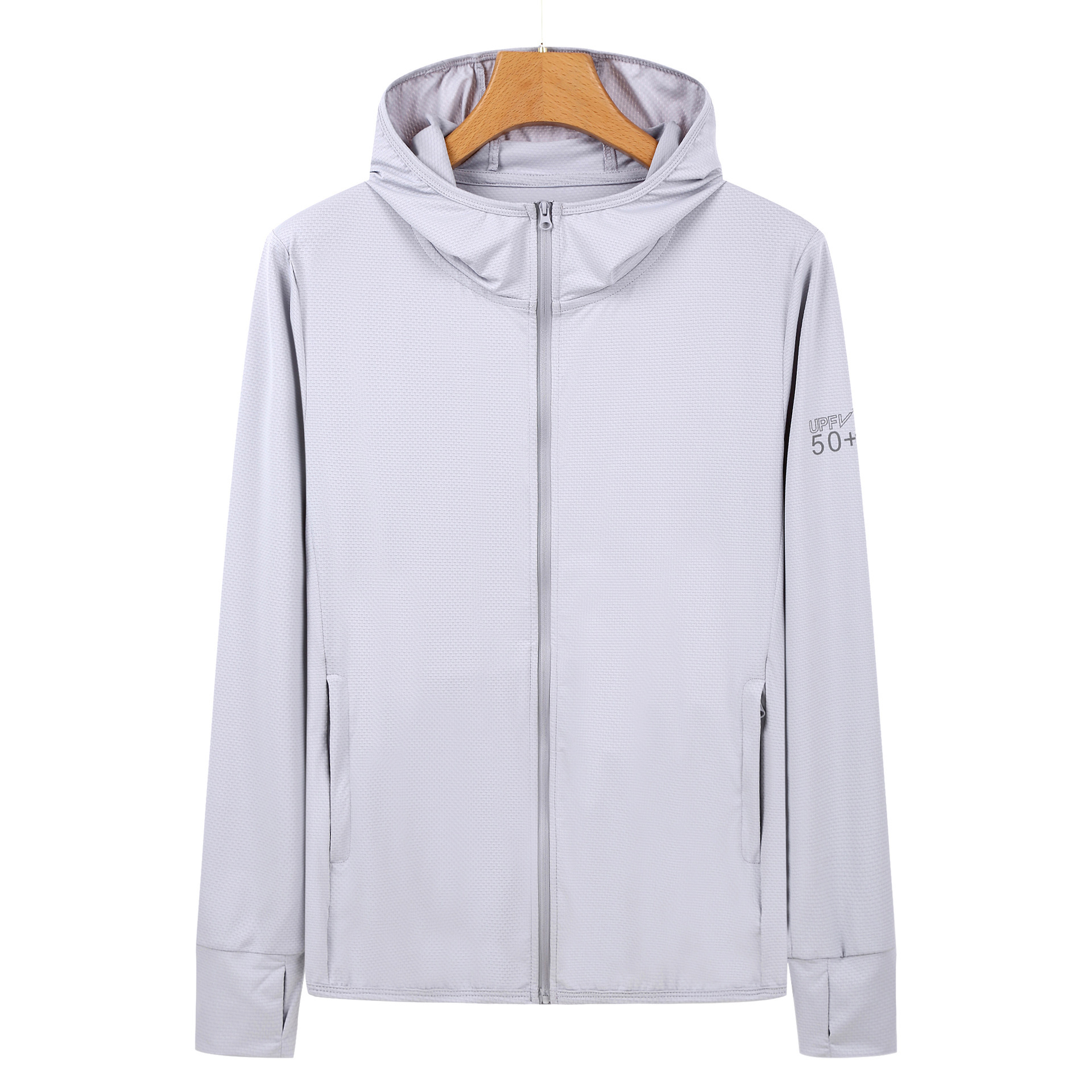 V888-ELOSUNG19283-202502241125-00 S Grey Long Sleeve UV Protection Summer Breathable Knitted Ice Silk Outdoor Sun Protection Clothing - Unisex Thin Sunscreen Shirt - Image 1