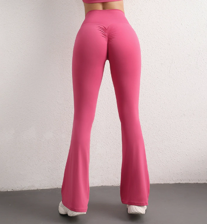 V888-ELOSUNG19344-202502251008-00 L Pink High Waist Flare Yoga Pants - Women's Bootcut Leggings - Peach Lift, Quick Dry, Workout & Fitness Pants - Image 1