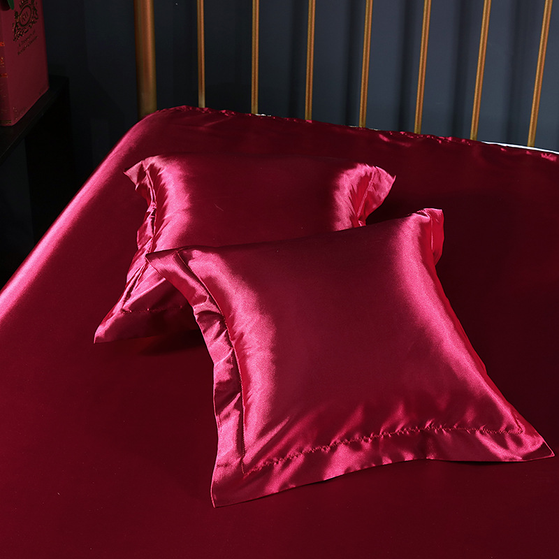 V888-ELOSUNG19429-202502281140-00 Red 2 PCS Faux Silk Pillow Covers - Cooling Ice Silk Satin Cushion Covers - 45x45cm - Image 1