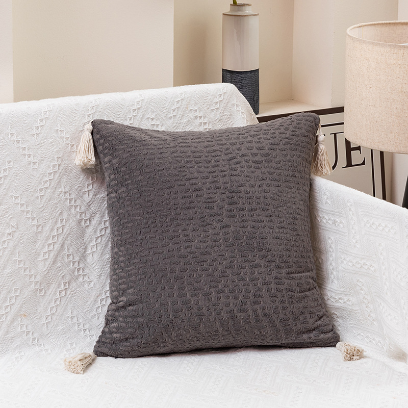 V888-ELOSUNG19434-202502281140-00 Grey Modern Minimalist Velvet Pillow Covers - Tassel Accent Cushion Covers - 45x45cm (Set of 2) - Image 1