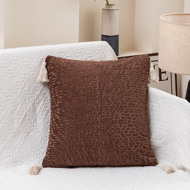V888-ELOSUNG19436-202502281141-00 Brown Modern Minimalist Velvet Pillow Covers - Tassel Accent Cushion Covers - 45x45cm (Set of 2) - Image 1