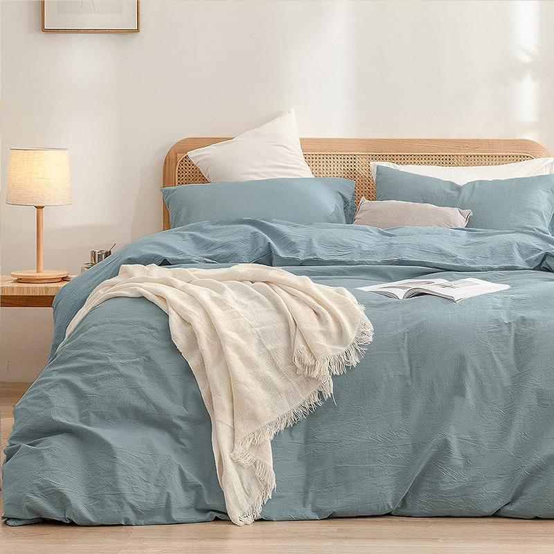 V888-ELOSUNG19463-202503030941-00 Blue 1.8m (Duvet Cover 180*220cm) Luxurious Soft Brushed Microfiber 4-Piece Bedding Set - Pure Color Double Bed Duvet Cover with Fitted Sheet - Image 1