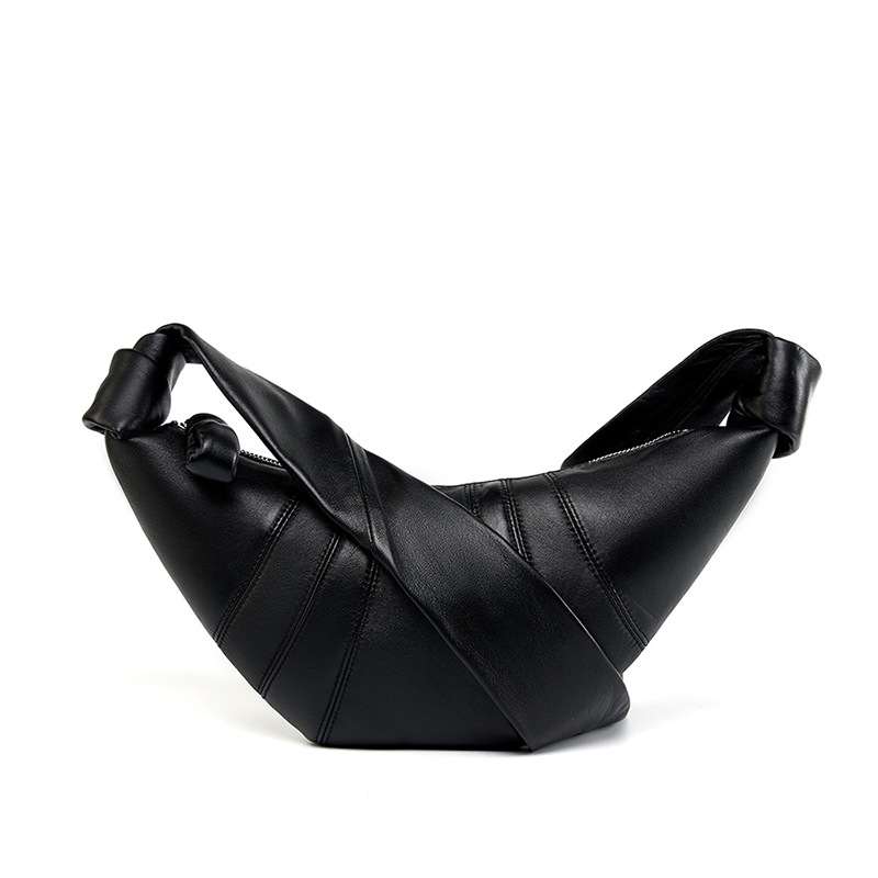 V888-ELOSUNG19497-202503051015-00 Small Black Stylish Croissant Crossbody Bag - Elegant Horn-Shaped Design with Lazy Chic Vibes - Image 1