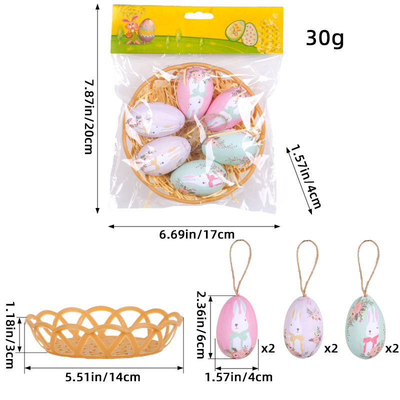 V888-ELOSUNG19501-202503051015-00 Rabbit Five Sets Of Six Each Easter Egg Hanging Ornament Set with Creative Woven Basket - Festive Decor for Home Scenes - Image 1