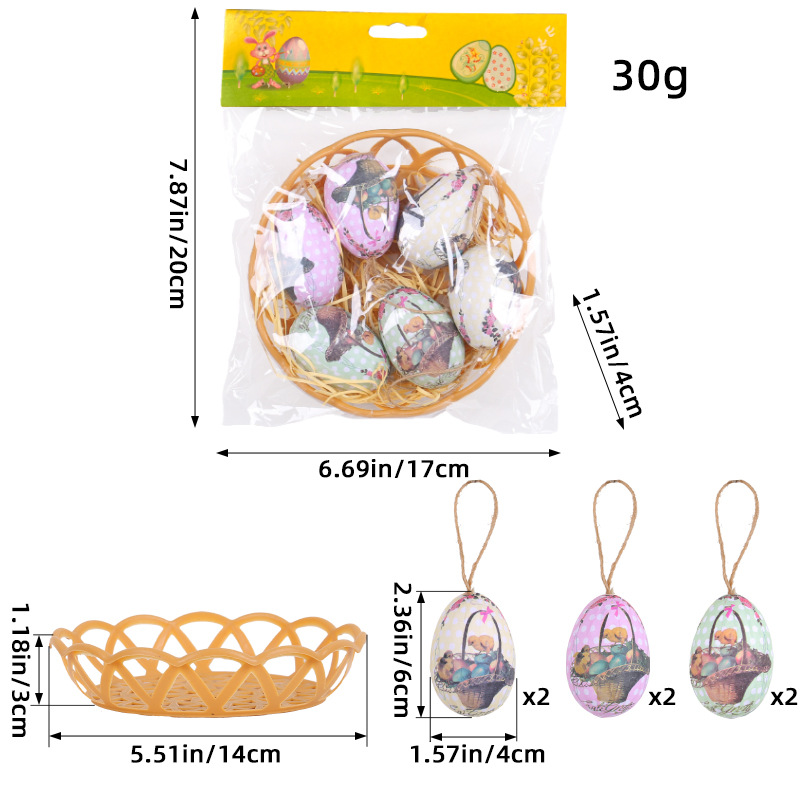 V888-ELOSUNG19503-202503051015-00 Hamper Five Sets Of Six Each Easter Egg Hanging Ornament Set with Creative Woven Basket - Festive Decor for Home Scenes - Image 1