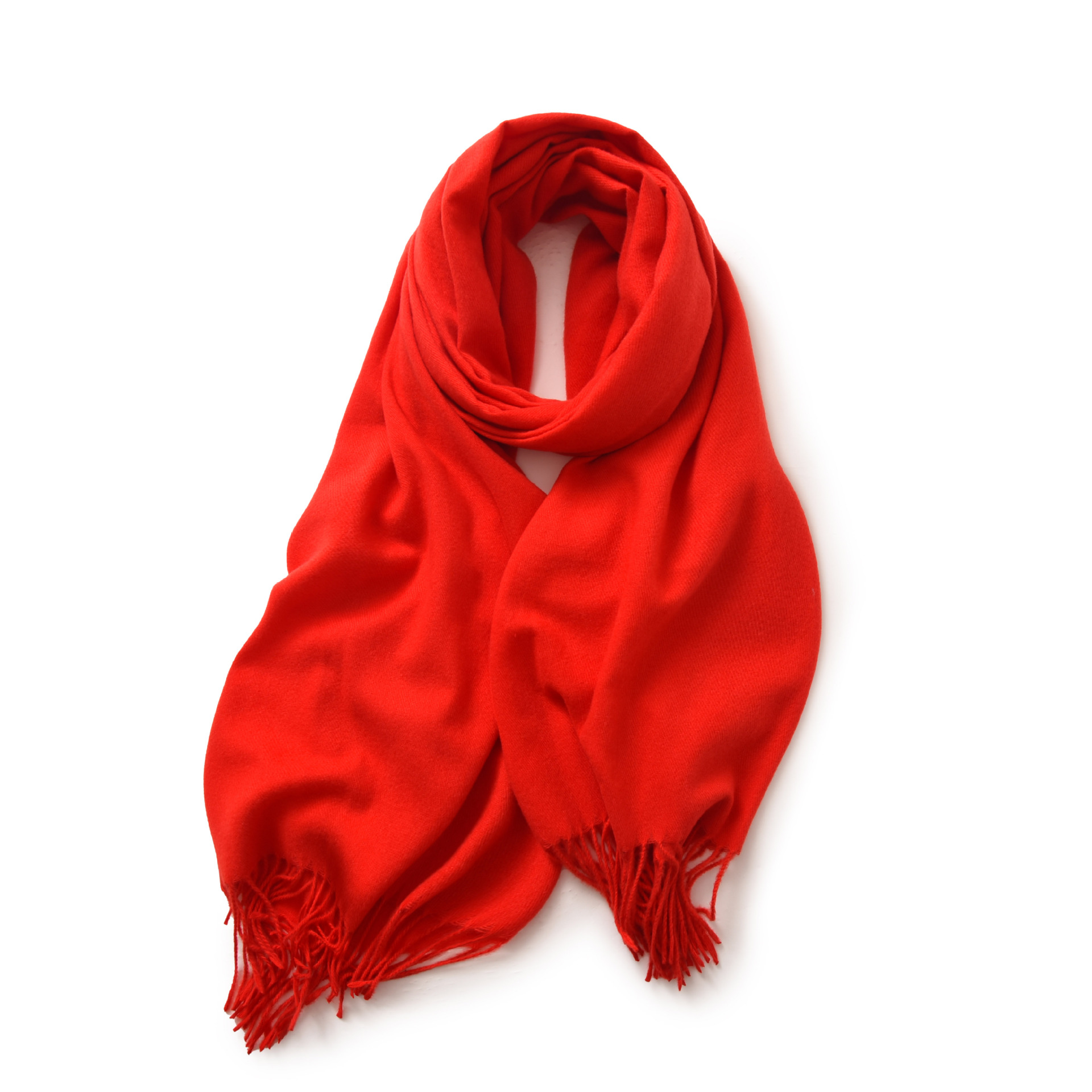 V888-ELOSUNG19629-202503111312-00 Red 2 PCS Faux Cashmere Solid Color Scarf Shawl with Tassels - Warm Korean Style Wrap (180cm x 70cm) - Image 1