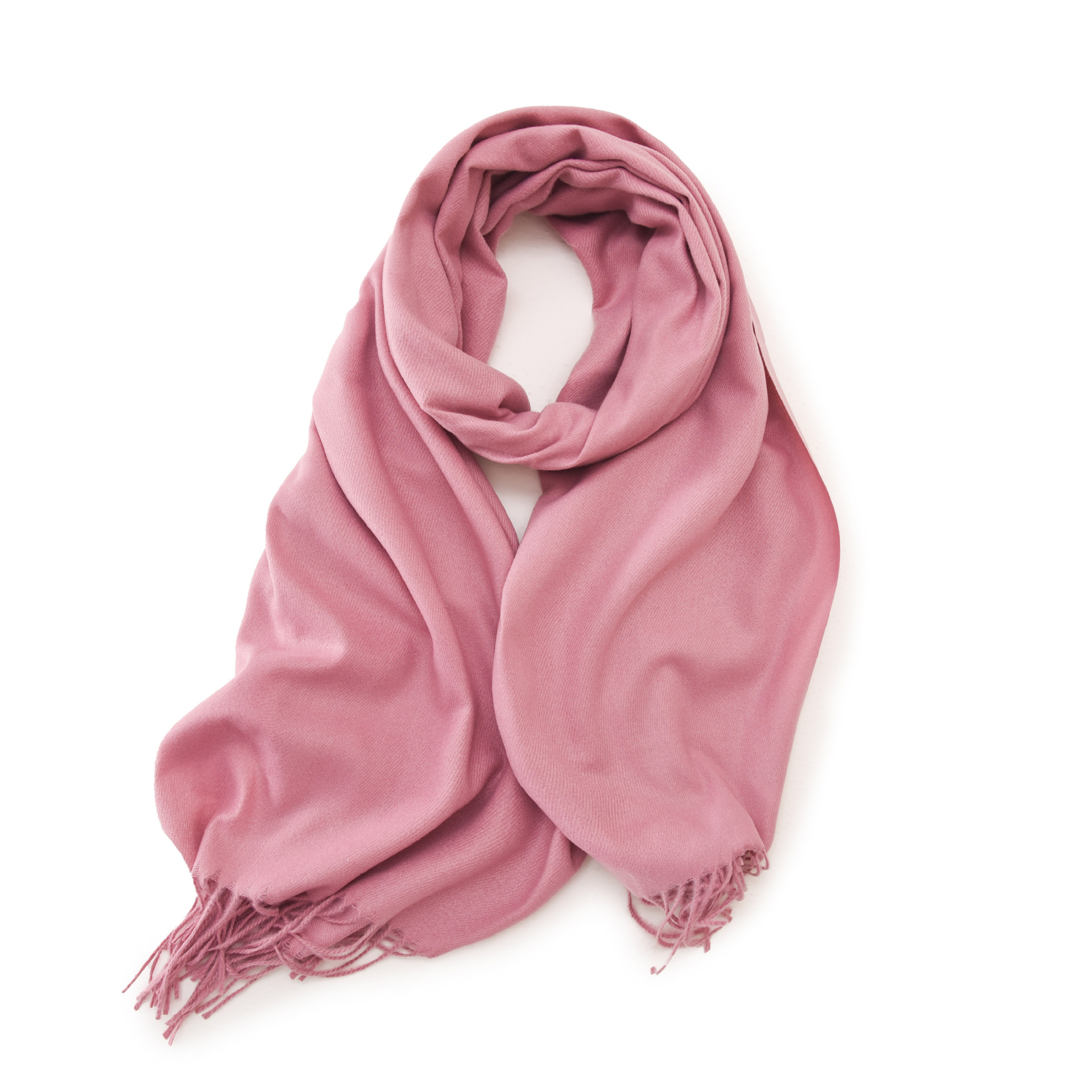 V888-ELOSUNG19630-202503111314-00 Red 2 PCS Skin Red Solid Color Scarf Shawl with Tassels - Warm Korean Style Wrap (180cm x 70cm) - Image 1