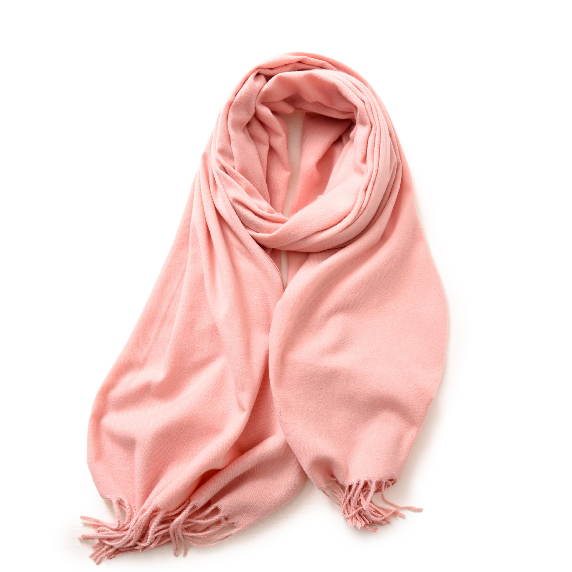 V888-ELOSUNG19632-202503111315-00 Pink 2 PCS Skin Red Solid Color Scarf Shawl with Tassels - Warm Korean Style Wrap (180cm x 70cm) - Image 1