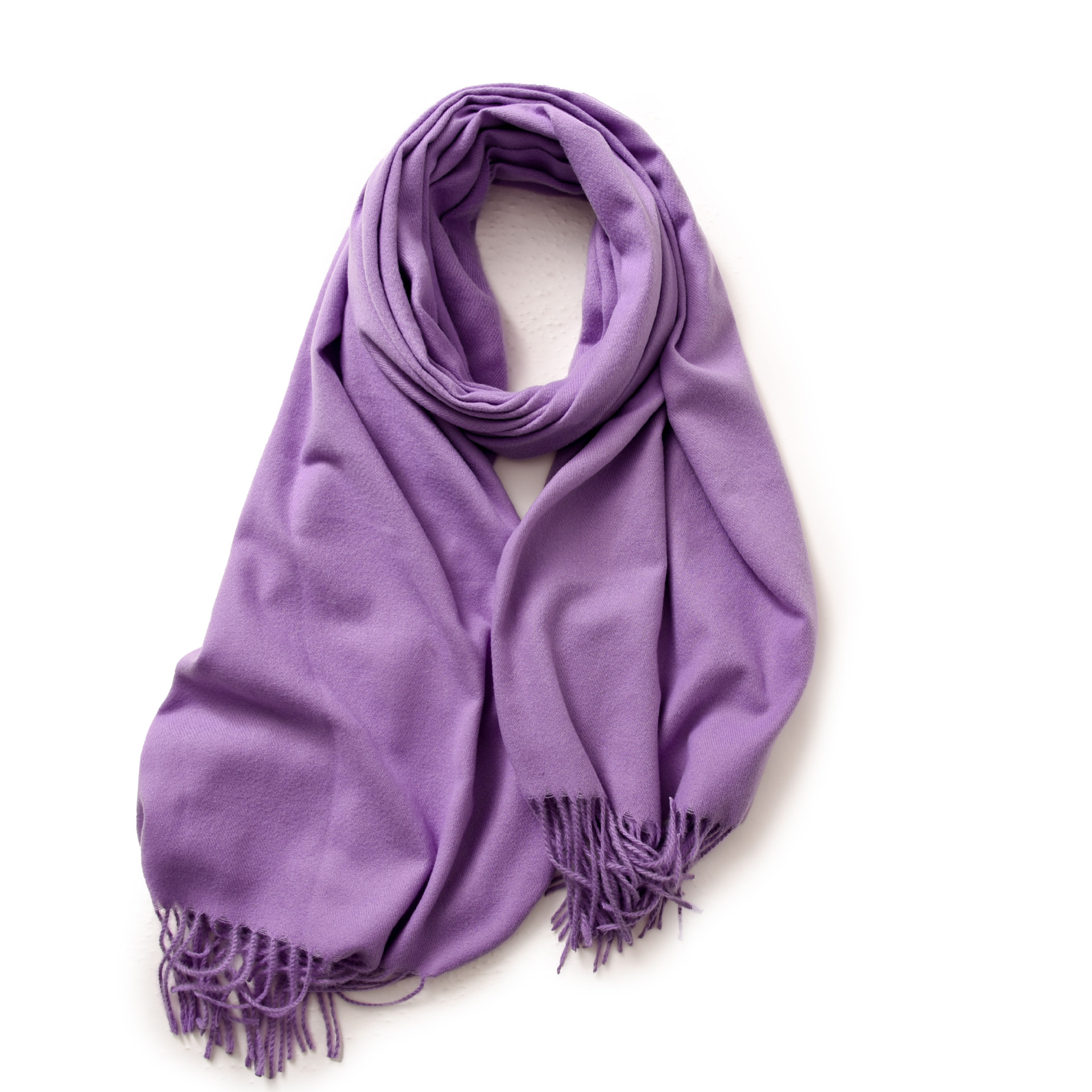 V888-ELOSUNG19643-202503111106-00 Purple 2 PCS Skin Red Solid Color Scarf Shawl with Tassels - Warm Korean Style Wrap (180cm x 70cm) - Image 1