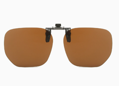 V888-ELOSUNG19699-202503121405-00 Tea Color 2-Piece Flip-Up Sunglasses Clip-On Set for Glasses - UV-Protective Square Polarized Lenses for Driving - Image 1