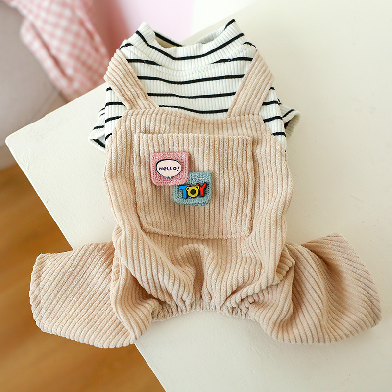 V888-ELOSUNG19802-202503141140-00 XS Black And White Striped Pocket Bib Pants Cute Four-Legged Dog Clothes - Spring/Summer Pet Outfit, Soft & Breathable - Image 1