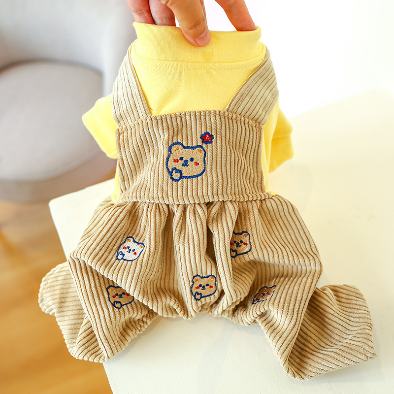V888-ELOSUNG19804-202503141141-00 M Black And White Striped Pocket Bib Pants Cute Four-Legged Dog Clothes - Spring/Summer Pet Outfit, Soft & Breathable - Image 1