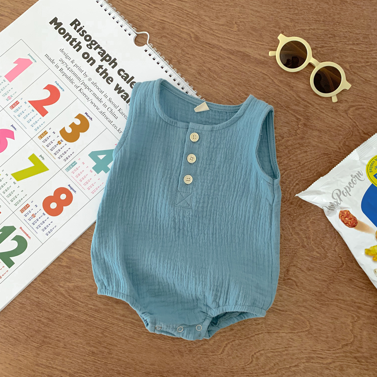 V888-ELOSUNG19855-202503181037-00 80cm Blue Sleeveless Bubble Cotton Baby Romper - Soft Newborn Onesie for Boys and Girls, 0-2 Years - Image 1