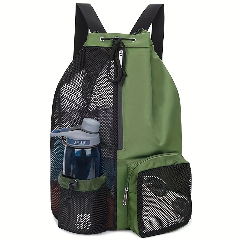 V888-ELOSUNG19868-202503181101-00 Green Mesh Drawstring Swim Backpack with Wet Bag - Durable Beach Gym Bag for Wet Gear - Image 1