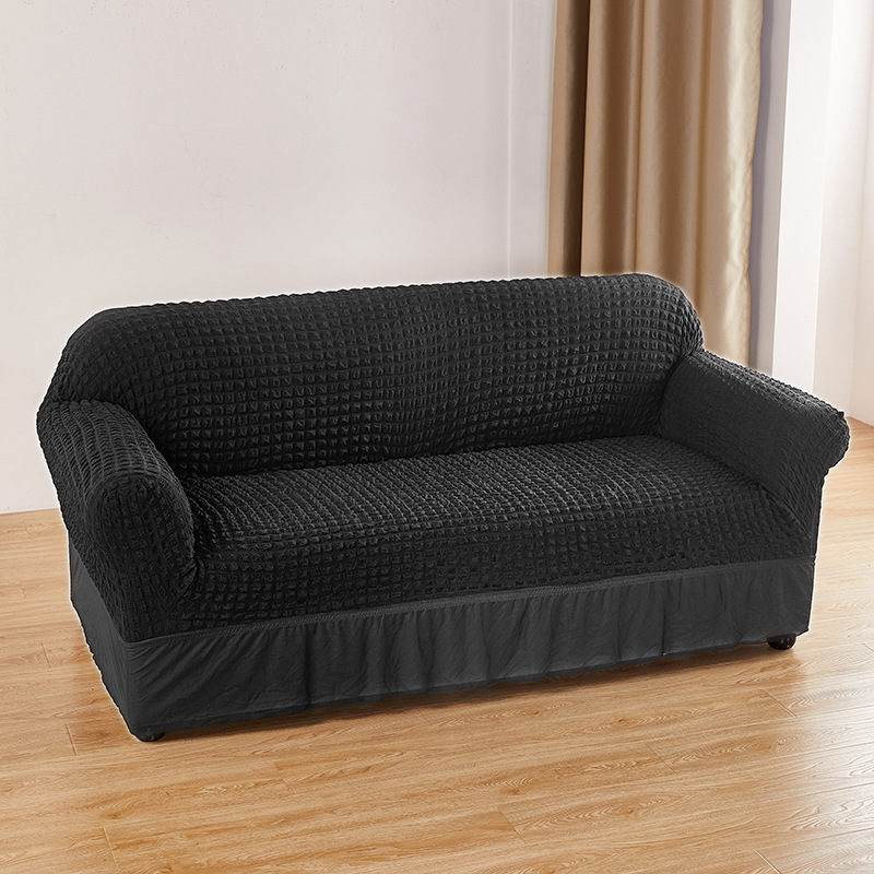 V888-ELOSUNG19958-202503211615-00 Black Double Sofa Bubble Gauze Sofa Cover with Skirt - Full Elastic Dustproof Double Seater 145-185cm - Image 1