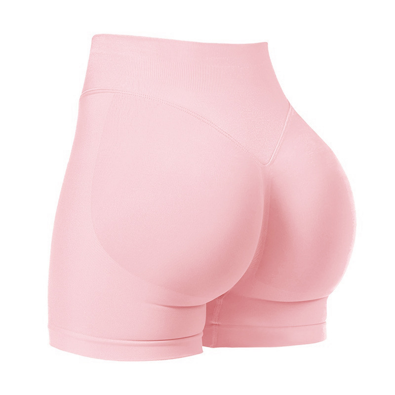 V888-ELOSUNG19991-202503211617-00 M Pink High-Elastic Hip Yoga Shorts - Seamless Mid-Intensity Pilates Workout Shorts - Image 1