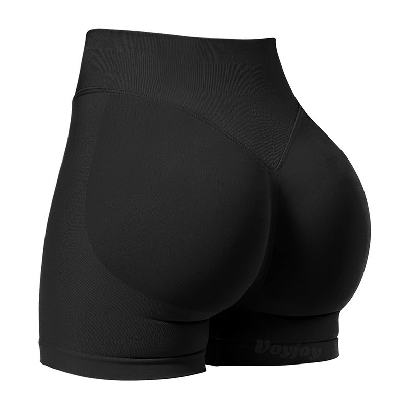 V888-ELOSUNG19995-202503211620-00 S Black High-Elastic Hip Yoga Shorts - Seamless Mid-Intensity Pilates Workout Shorts - Image 1