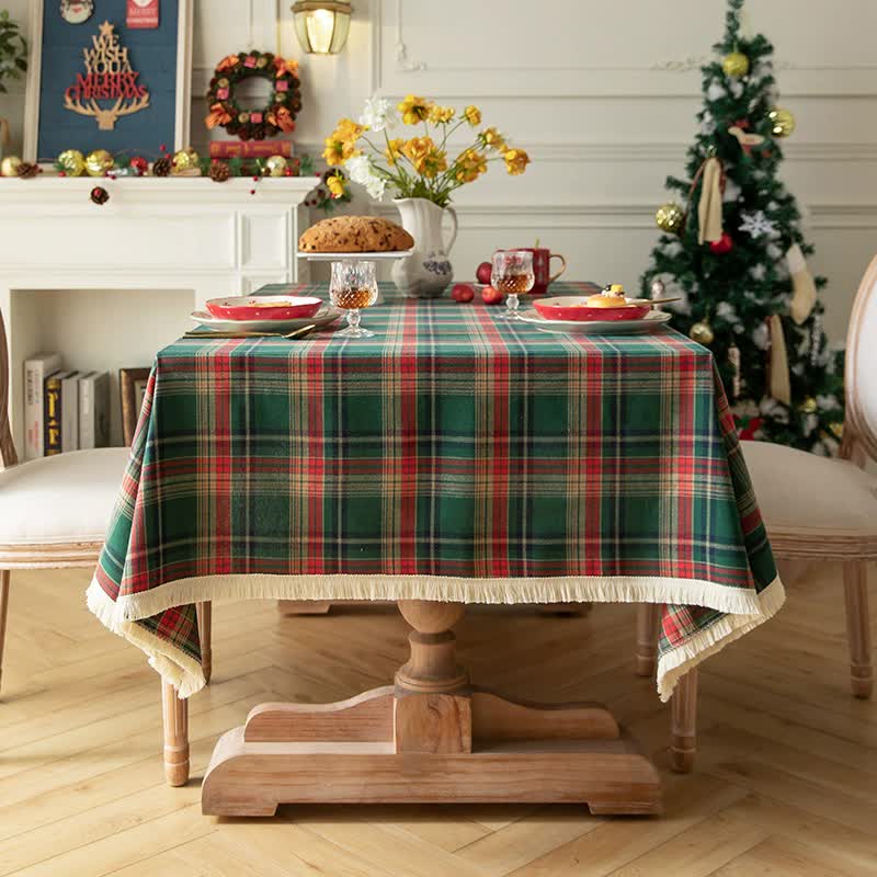 V888-ELOSUNG20034-224366-00 Vintage Plaid Fabric Tablecloth | Classic English Red and Green Plaid Tablecloth for Dining Table and Party Decoration 100*160cm - Image 1
