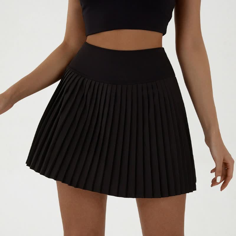 V888-ELOSUNG20055-224508-00 High waist black pleated skirt | built-in shorts to prevent exposure - suitable for yoga, badminton and golf Size XL - Image 1