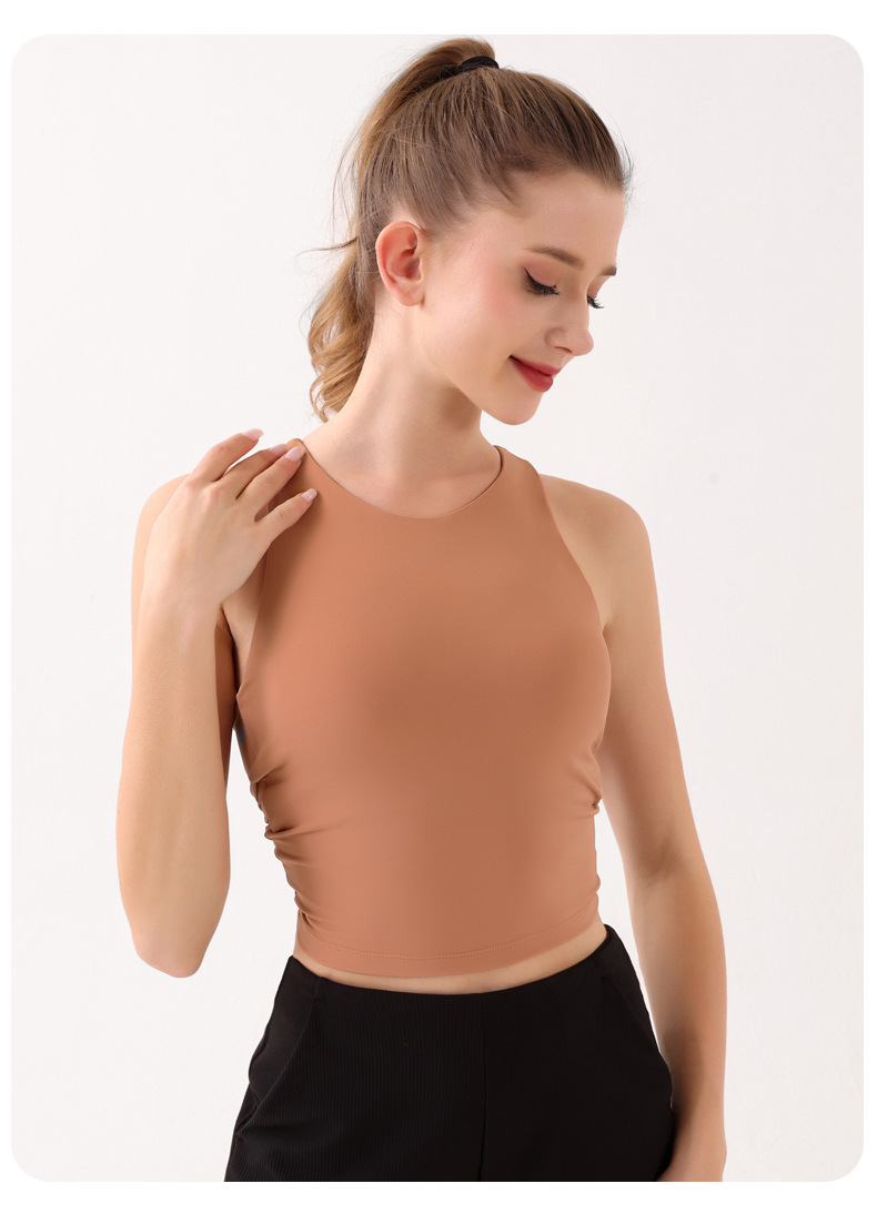 V888-ELOSUNG20100-224490-00 Sunset Orange Summer Elastic Running Sports Vest with Padded Bra, Sleeveless Yoga Tank Top - S Size - Image 1