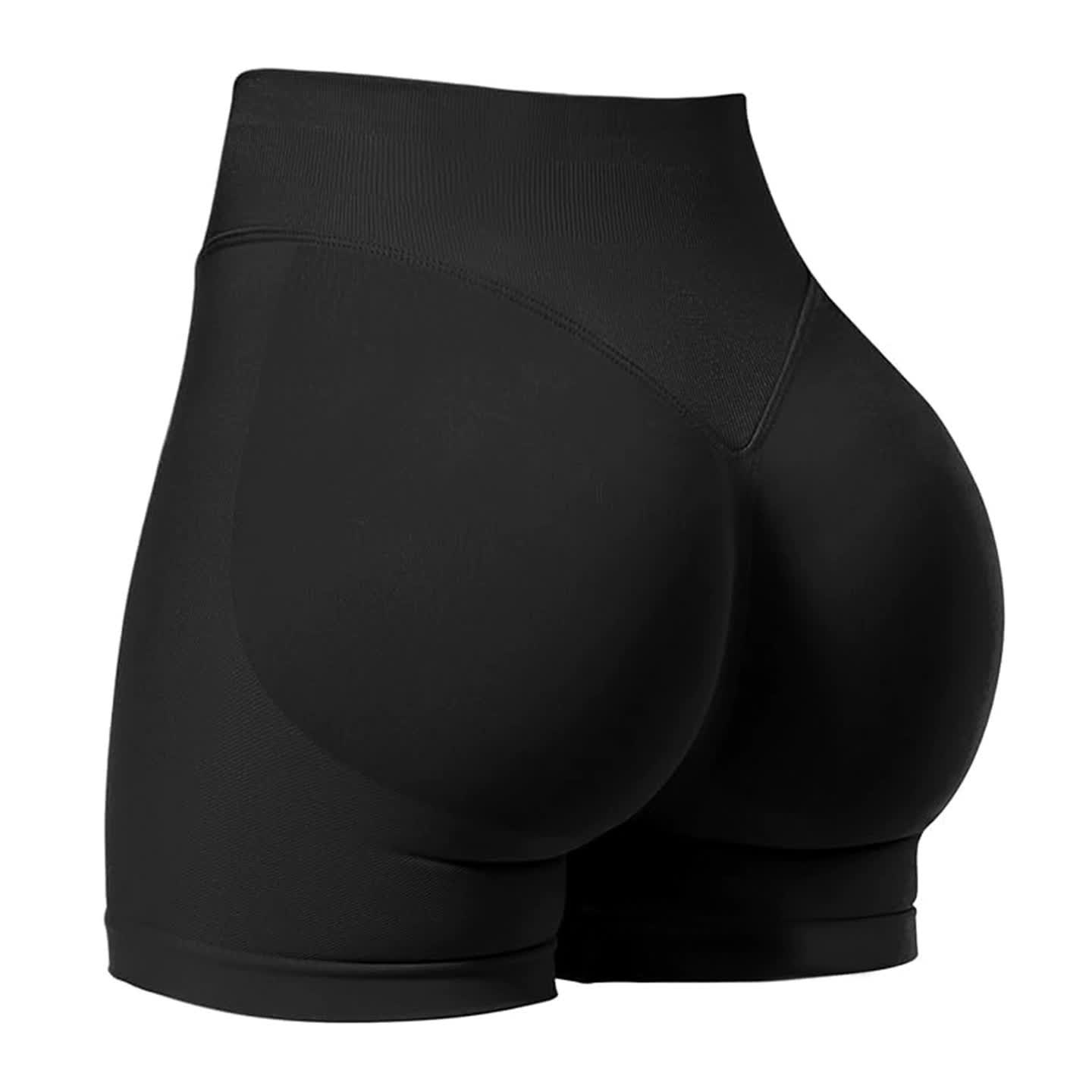 V888-ELOSUNG20190-224442-00 Black High-Waisted Yoga Shorts for Women, Butt-Lifting Fitness Running Shorts, Sports Leggings for Workout, Size S - Image 1