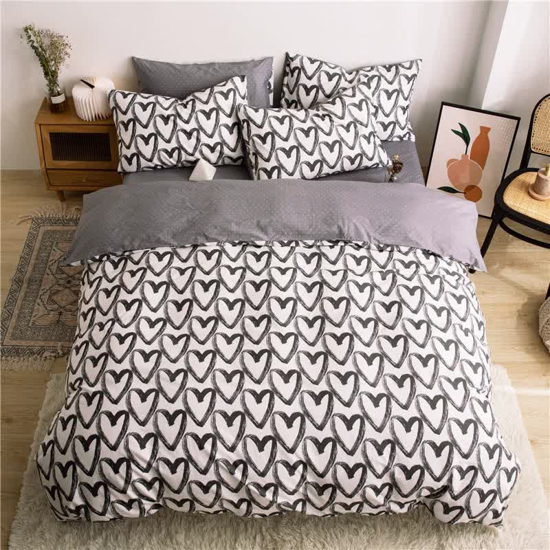 V888-ELOSUNG20312-225820-00 Love patternt Three-Piece Bedding Set - Comfortable Polyester with Adjustable Corner Straps (Quilt Cover 173*230CM + Pillowcase 51*76CM*2) - Image 1