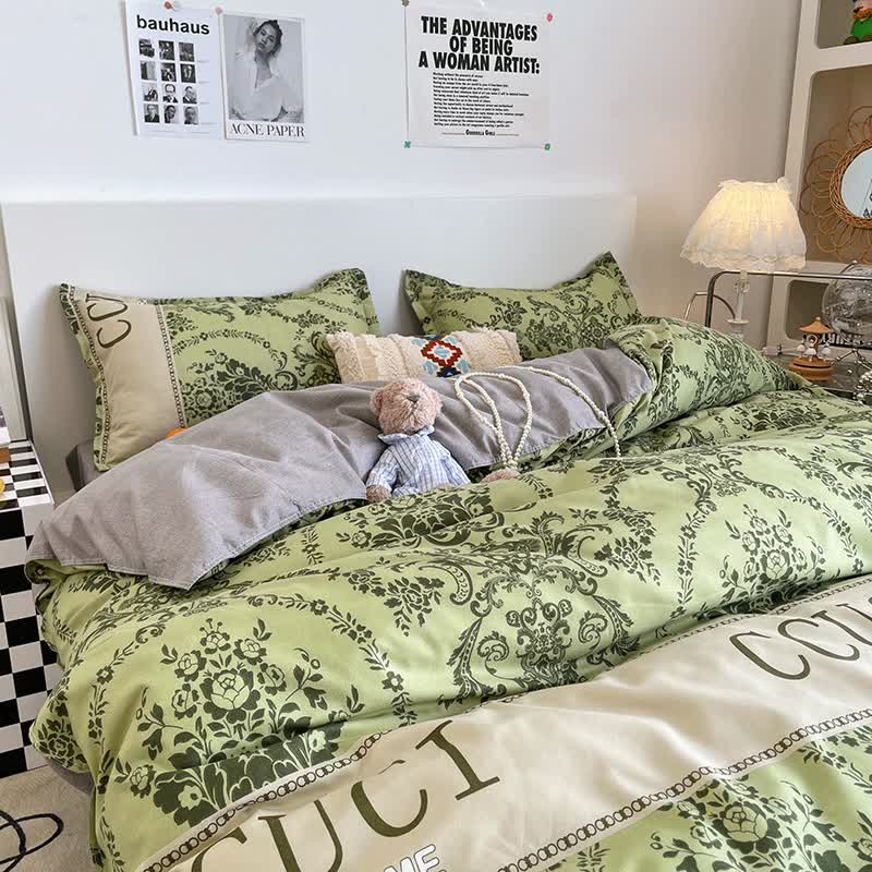 V888-ELOSUNG20319-225818-00 Green Floral 3-Piece Bedding Set - Soft and Lovely Bed Sheets (Quilt 150x200cm, Flat Sheet 160x230cm, Pillowcase 48x47cm) - Image 1