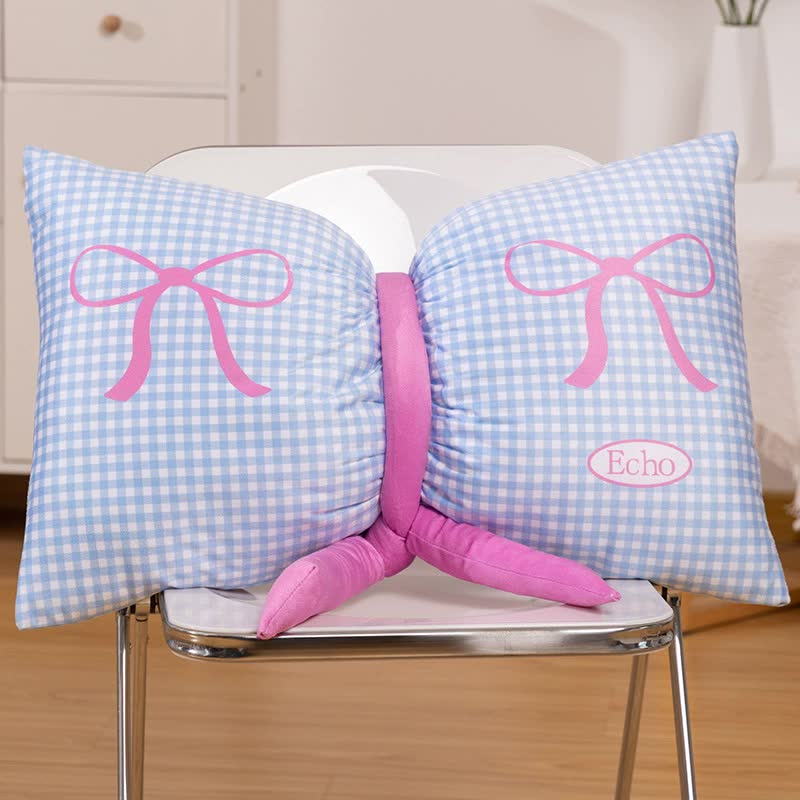 V888-ELOSUNG20326-225889-00 Blue Cute Butterfly Knot Pillow | Soft Bed & Seat Cushion, Decorative Throw Pillow for Home & Car 65x40cm - Image 1