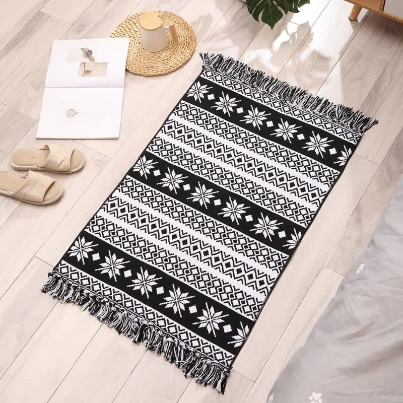 V888-ELOSUNG20338-225931-00 Handwoven Cotton Tassel Floor Rug for Bedroom or Living Room|Soft, Modern Geometric Design,60x90cm - Image 1
