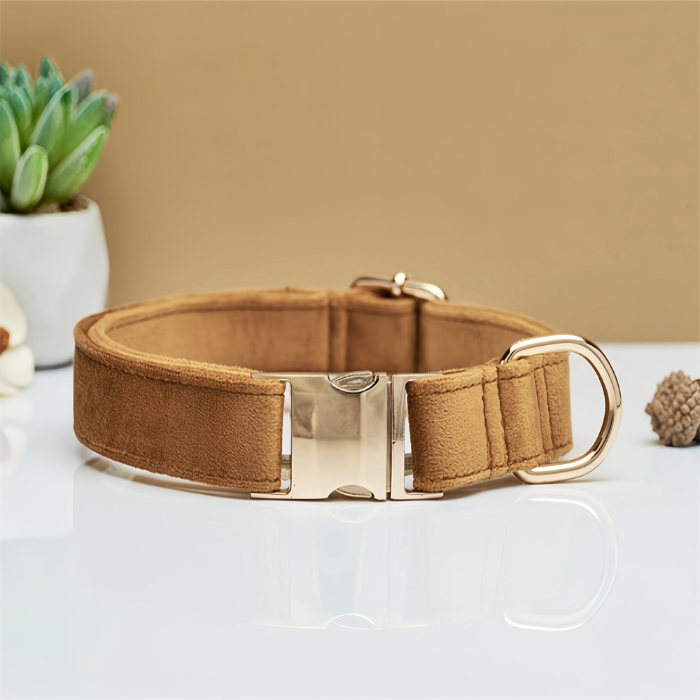 V888-ELOSUNG20397-227245-00 Light Brown Durable Dog Collar with Metal Buckle - Adjustable Nylon Pet Collar for Small to Large Dogs Size M - Image 1
