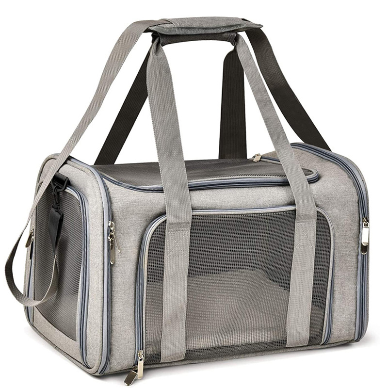 V888-ELOSUNG20410-227210-00 Grey Portable Pet Travel Carrier Bag - Foldable, Durable, and Comfortable for Small Dogs & Cats 40cmx25cmx25cm - Image 1