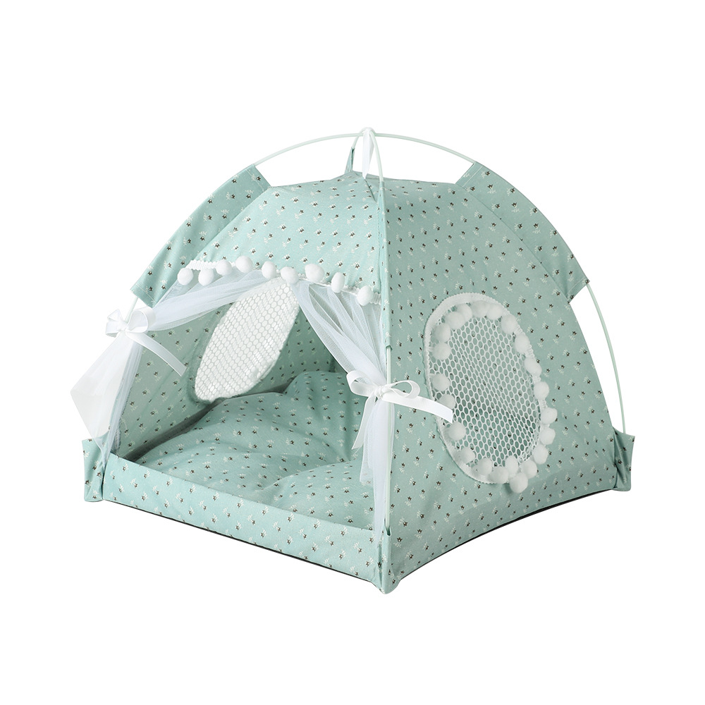 V888-ELOSUNG20426-227295-00 Green floral Portable Folding Pet Tent - Summer Cat & Dog Shelter with Mesh Window, Lightweight and Breathable, Ideal for Travel & Home Use 40x40x35CM - Image 1