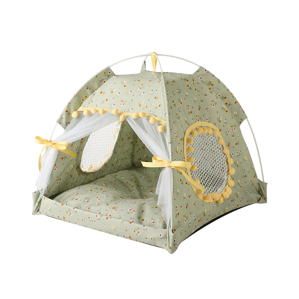 V888-ELOSUNG20428-227297-00 Fruit green floral Portable Folding Pet Tent - Summer Cat & Dog Shelter with Mesh Window, Lightweight and Breathable, Ideal for Travel & Home Use 35x35x30CM - Image 1