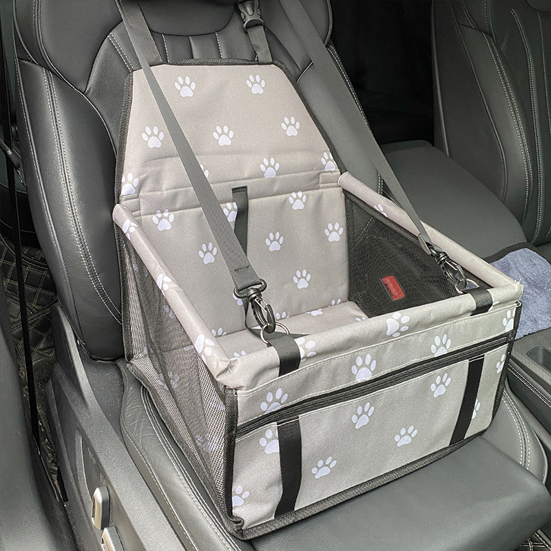 V888-ELOSUNG20441-227231-00 Gray footprints Portable Pet Car Seat for Dogs and Cats - Adjustable Car Seat Cover, Pet Travel Car Carrier with Safety Belt - Image 1
