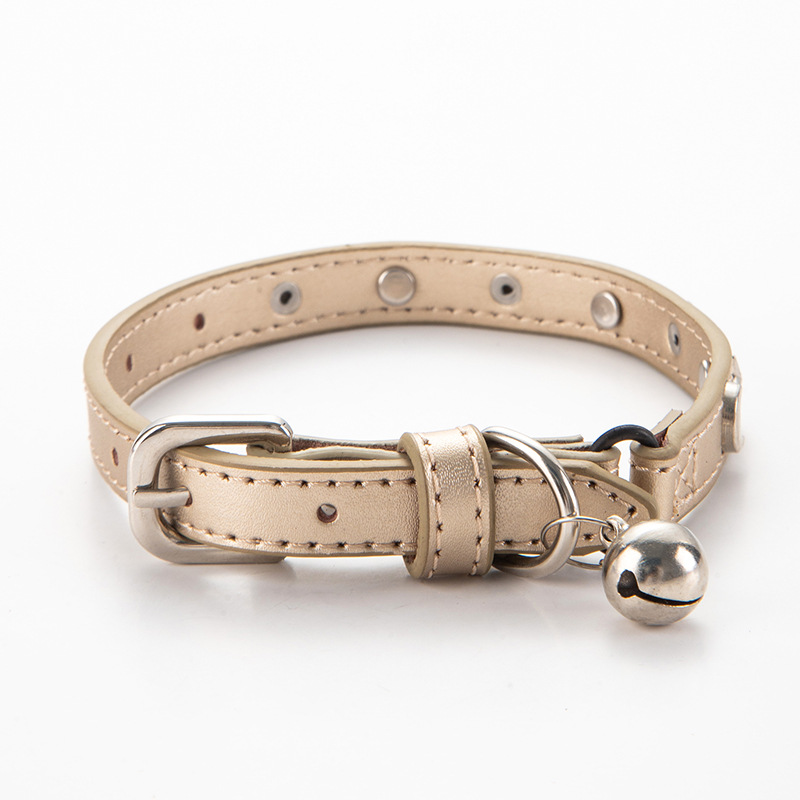V888-ELOSUNG20456-202502241505-00 3 pcs Gold Stylish PU Leather Pet Collar - Anti-Loss, Puppy Bell, Star & Moon Design Width 1.2cm Total Length 35cm - Image 1