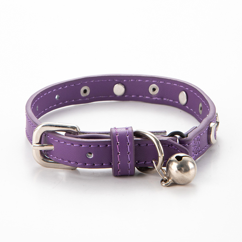 V888-ELOSUNG20459-202502241506-00 3 pcs Purple Stylish PU Leather Pet Collar - Anti-Loss, Puppy Bell, Star & Moon Design Width 1.2cm Total Length 35cm - Image 1