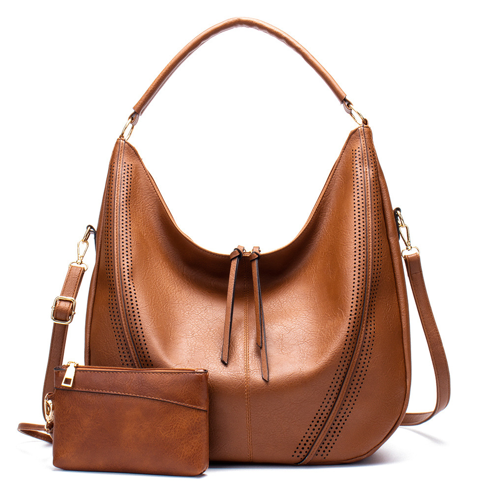 V888-ELOSUNG20478-202502241036-00 Brown Faux Leather Hobo Bag - Large Shoulder Tote w/Coin Purse - Image 1