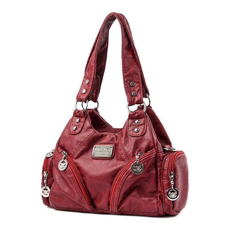 V888-ELOSUNG20486-202502241045-00 Red Vintage Soft Leather Biker Bag - Shoulder Crossbody Handbag - Image 1
