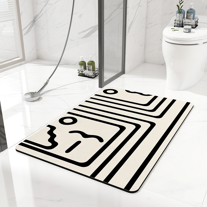 V888-ELOSUNG20652-202502261735-00 Black and white stripes Quick-Dry Absorbent Non-Slip Bath Rug for Bathroom, Kitchen & Entryway 60x90cm - Image 1