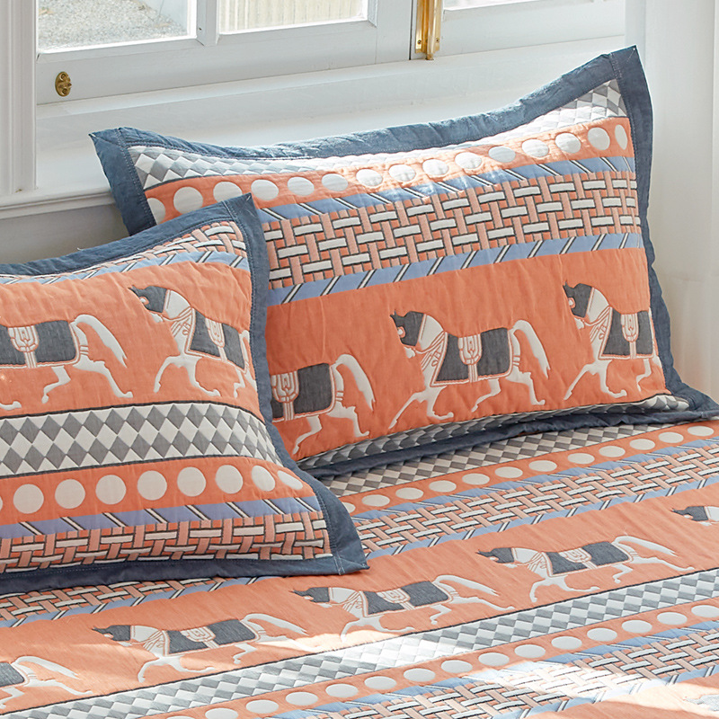 V888-ELOSUNG20673-202502281047-00 Orange Horse Soft Cotton Gauze Pillowcase Set - Breathable, Non-slip, Extra Large (Pillow Core Not Included)56x80cm - Image 1