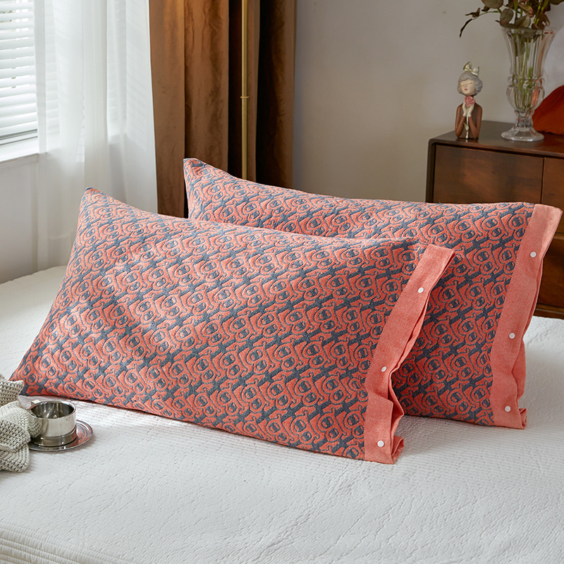 V888-ELOSUNG20684-202502281036-00 Red B pattern Snap-On Cotton Gauze Pillowcase Set - Full Coverage, Non-Slip, Easy Closure (One pair without pillow core) - Image 1