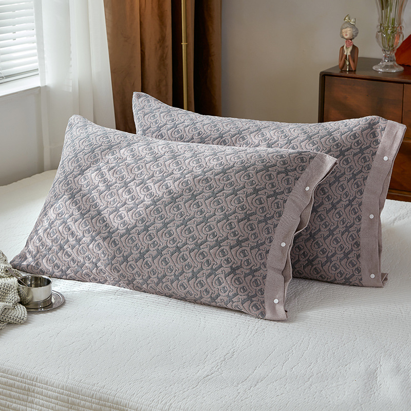 V888-ELOSUNG20687-202502281036-00 Brown B pattern Snap-On Cotton Gauze Pillowcase Set - Full Coverage, Non-Slip, Easy Closure (One pair without pillow core) - Image 1
