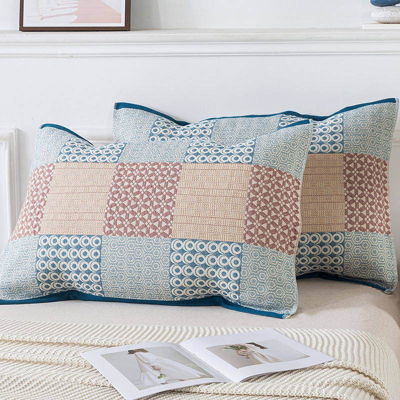 V888-ELOSUNG20698-202502281116-00 Pair of Blue Tied Cotton Gauze Pillow Cover - Secure Fit, Premium Comfort (Insert Not Included) - Image 1