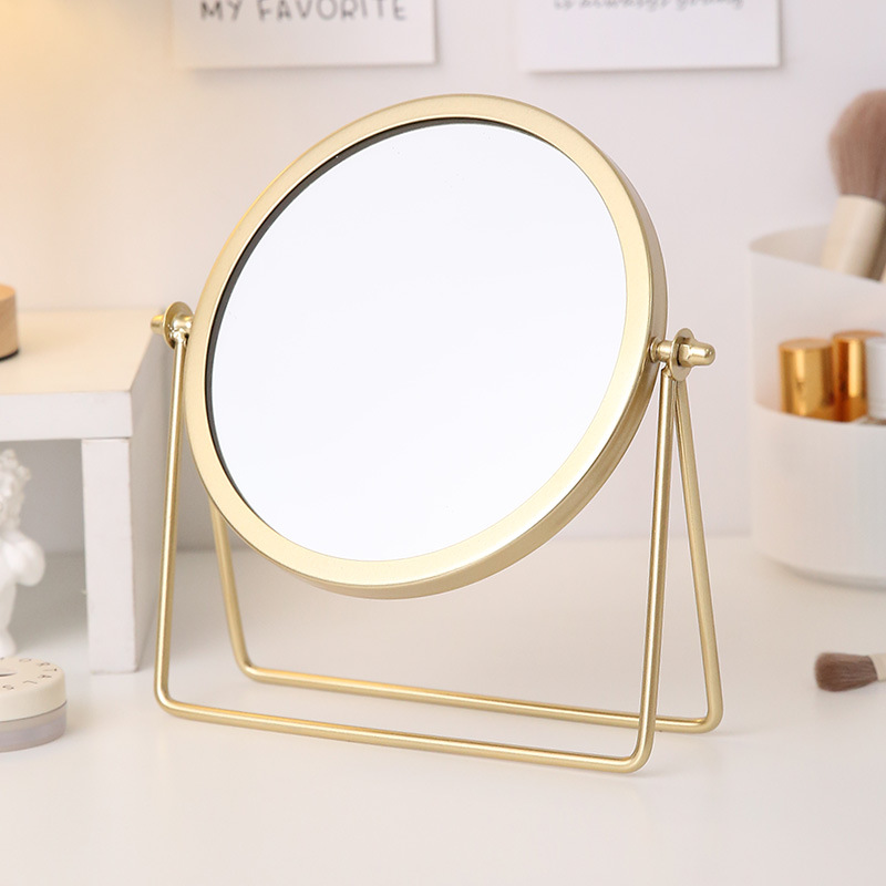 V888-ELOSUNG20733-202503030959-00 Gold Rotating Tabletop Makeup Mirror - 360º Swivel Vanity Mirror for Bedroom & Desk - Image 1