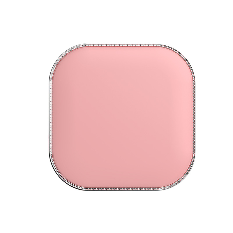 V888-ELOSUNG20738-202503031026-00 Pink LED Makeup Mirror with Light - Portable Folding USB Rechargeable Compact Mirror with 3 Color Lighting - Image 1