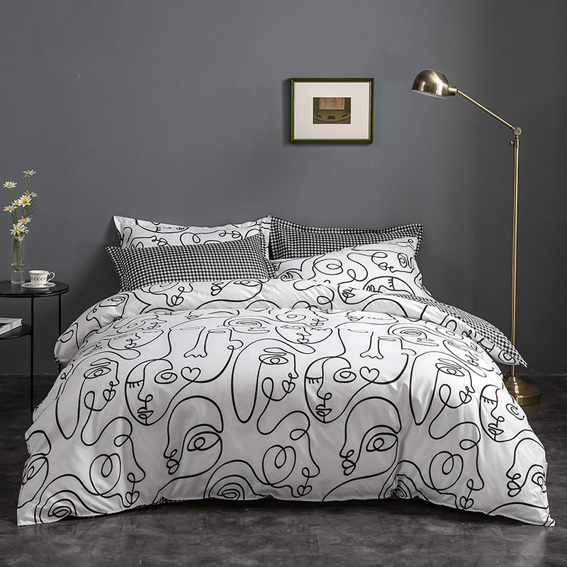 V888-ELOSUNG20740-202503030942-00 White graffiti Duvet Cover - 3 Piece Bedding Set (with Corner Ties)Quilt cover 200cm x 230cm, pillowcase 51 x 92cm - Image 1