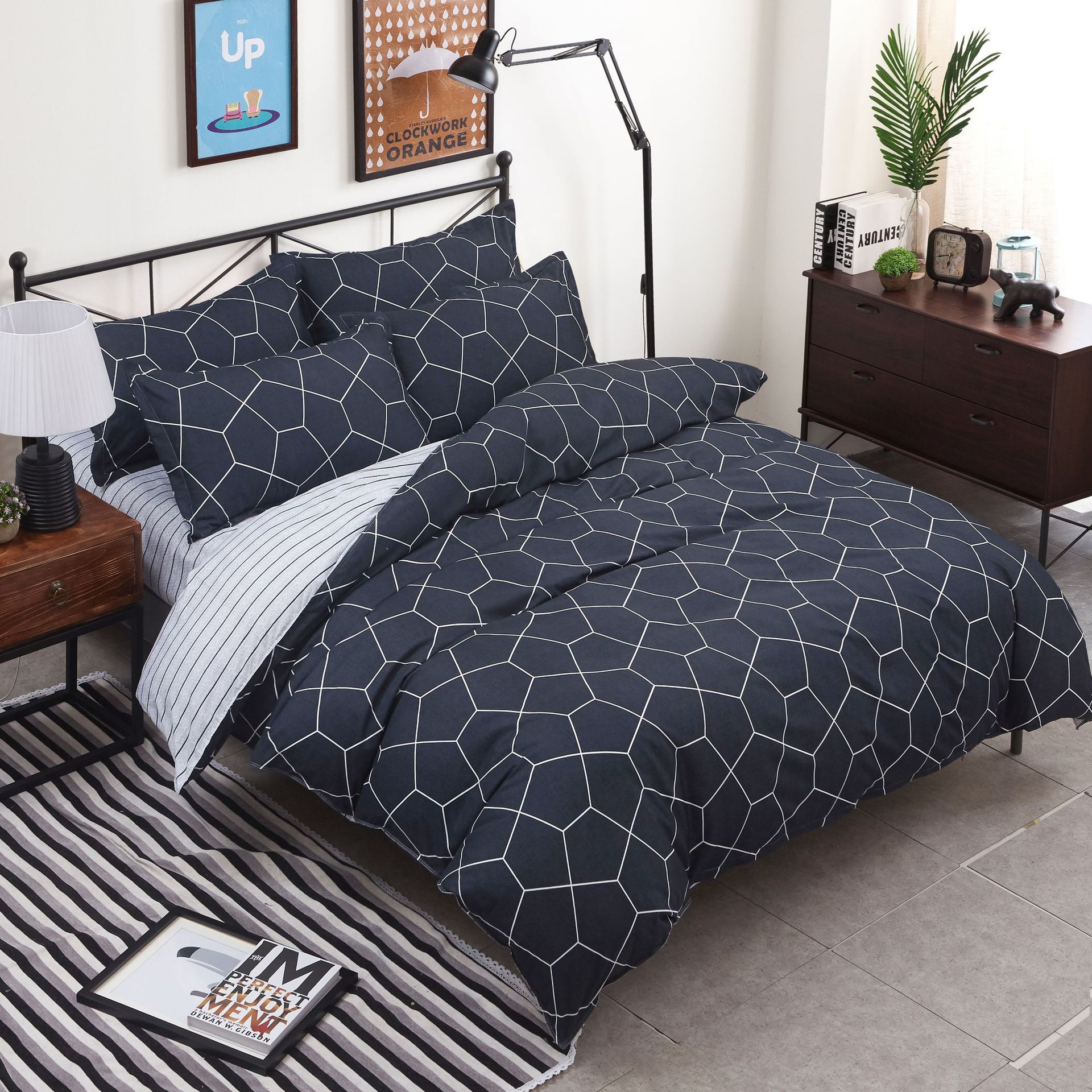 V888-ELOSUNG20743-202503030942-00 Plaid Duvet Cover - 3 Piece Bedding Set (with Corner Ties)Quilt cover 200cm x 230cm, pillowcase 51 x 92cm - Image 1