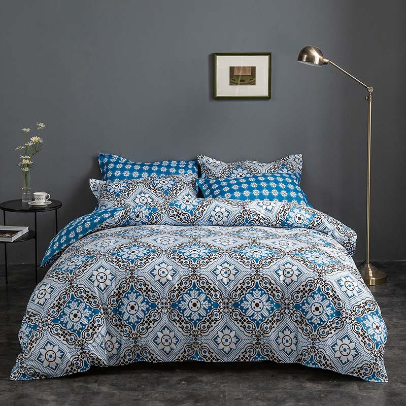 V888-ELOSUNG20754-202503031012-00 Blue Floral Duvet Cover - 3 Piece Bedding Set (with Corner Ties)Quilt cover 230cm x 265cm, pillowcase 51 x 92cm - Image 1
